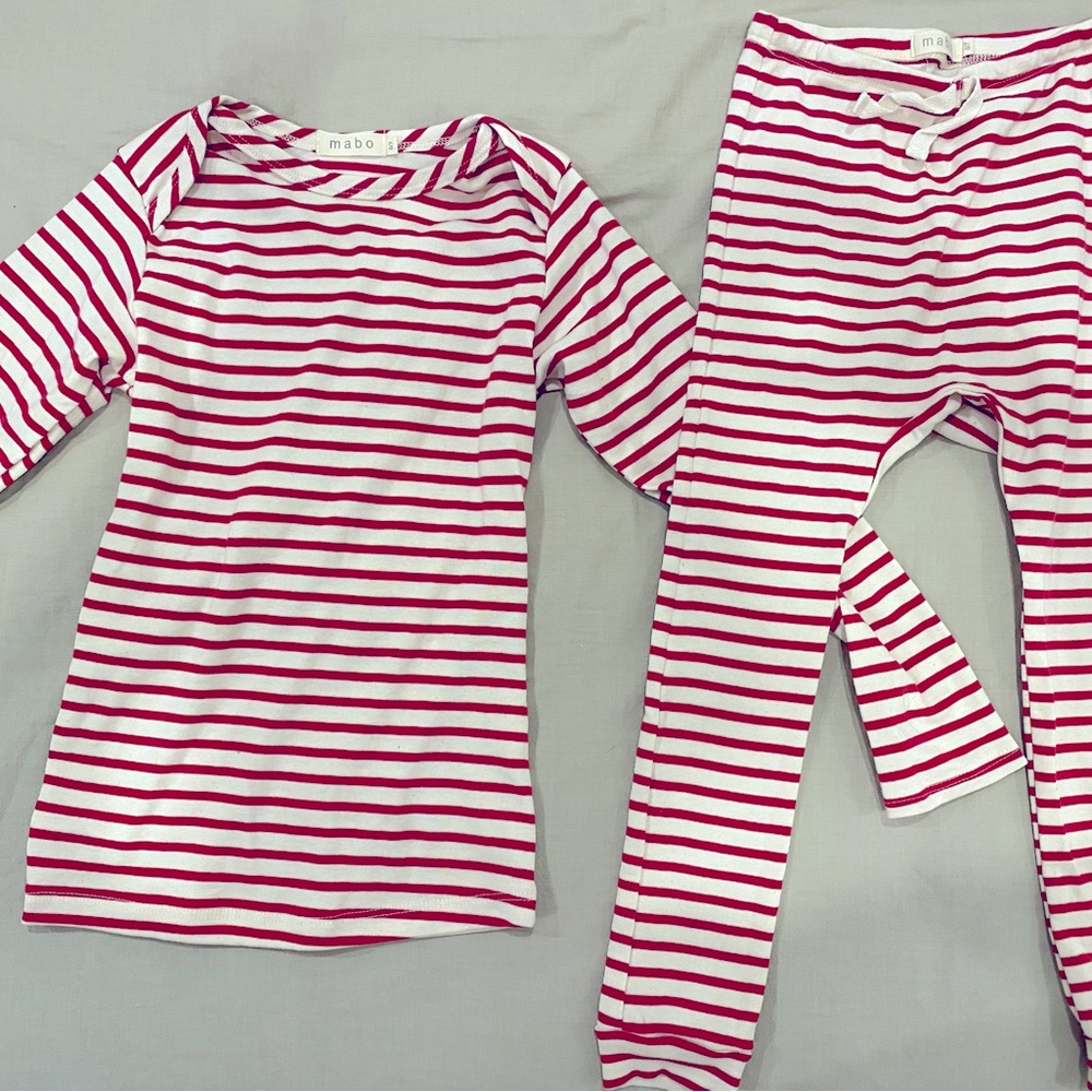 Mabo Clothier organic red striped long sleeve top and leggings